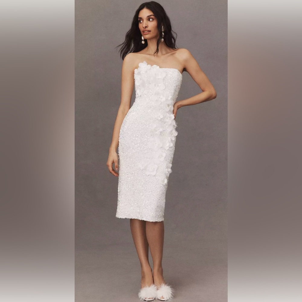 Helsi Liliana Strapless Floral Appliqué Stretch Sequin Midi Dress